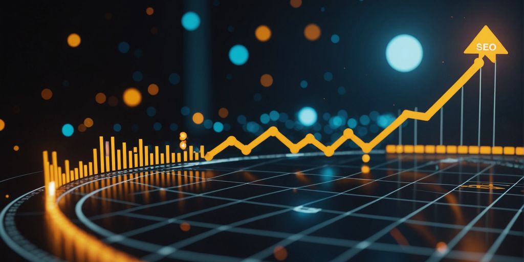 SEO graph with upward trend and business icons