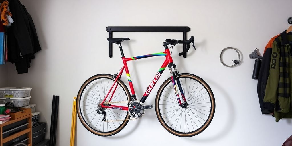 A bike mounted on a wall using Gootus hanger.