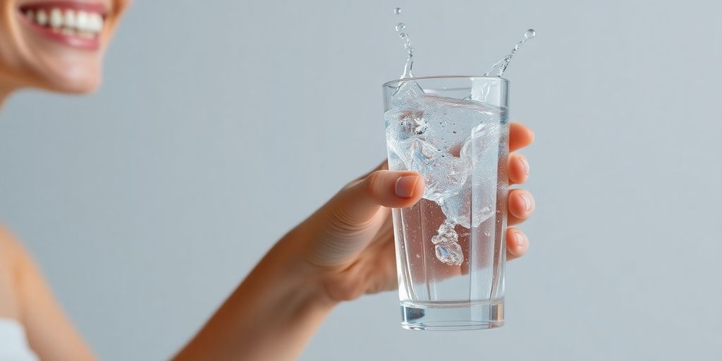Person drinking clear water from a glass.