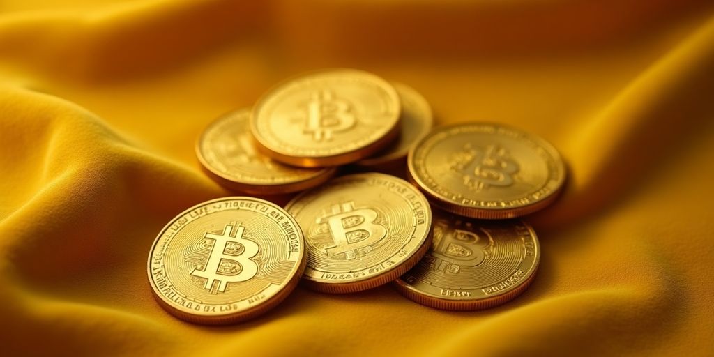 Pièces d'or disposées individuellement sur un tissu velouté.