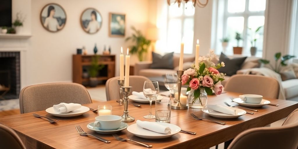 Cozy dining table set for entertaining guests.