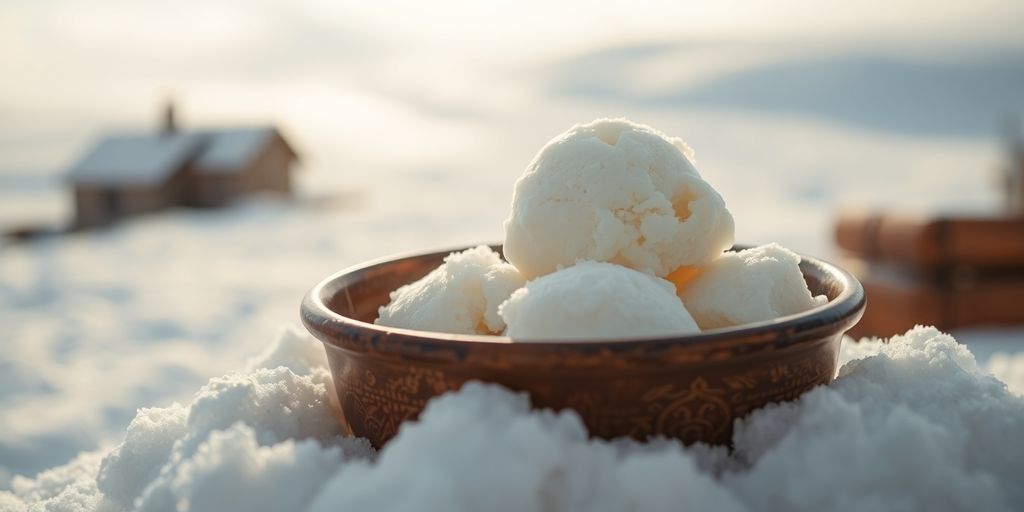 Ancient ice cream in snow.
