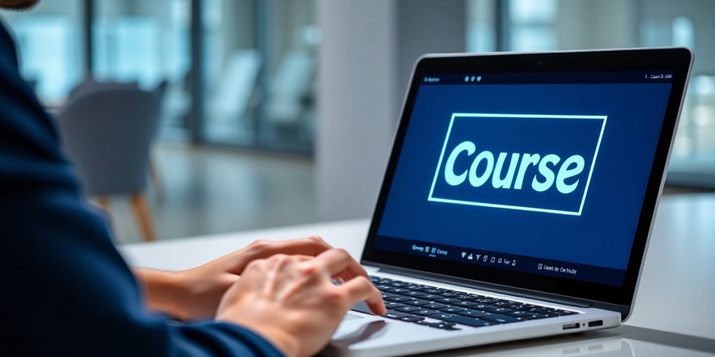 Person learning online course, digital certificate.