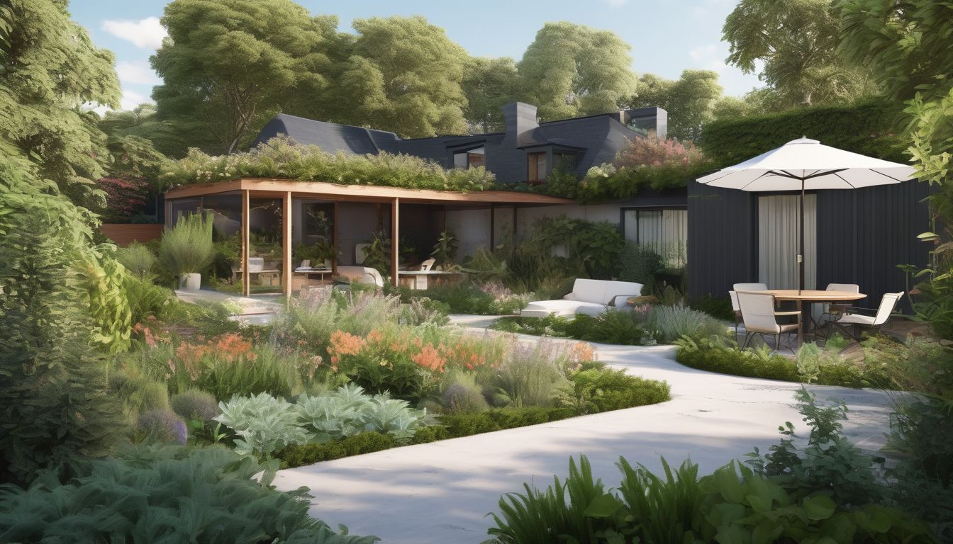 sustainable garden with lush plants and eco-friendly landscaping