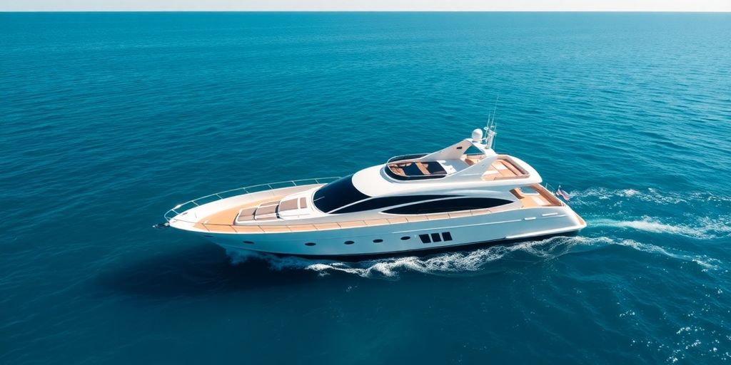 Modern yacht sailing on a clear blue ocean.