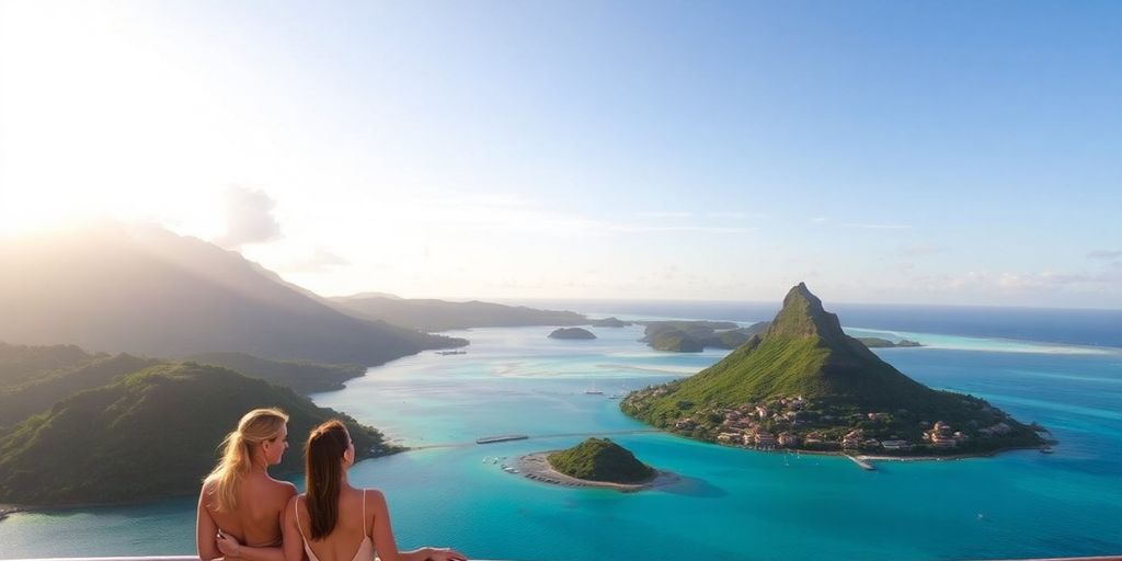 Couples enjoying a sunset view in Bora Bora.