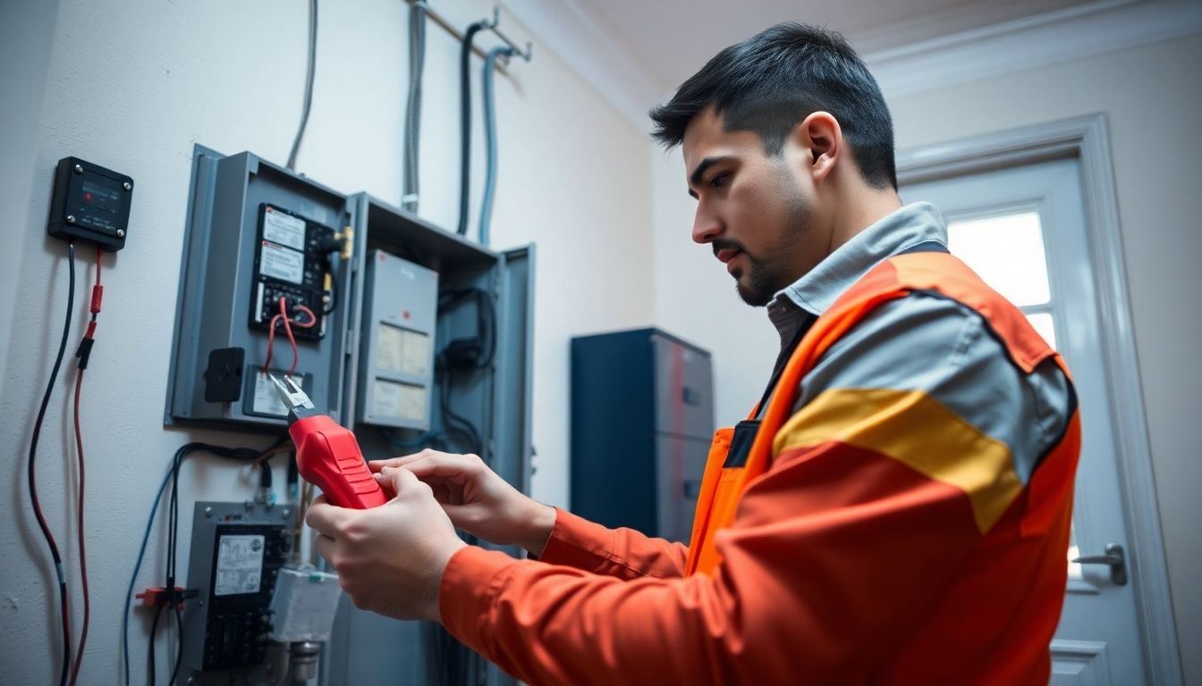 Electrician working on electrical safety in a London home.