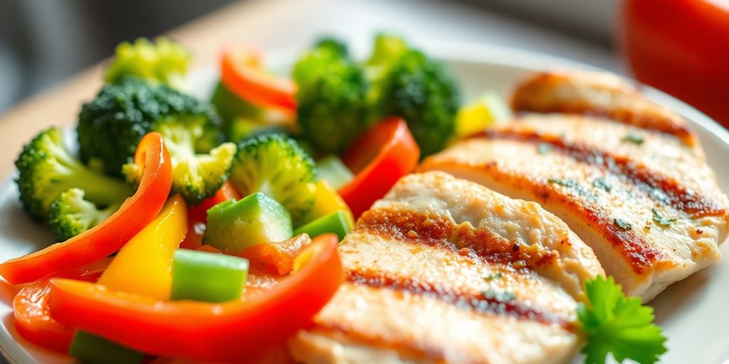 Delicious, colorful, low-calorie meal on a plate.