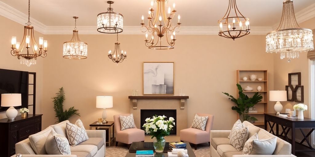 Elegant Home Depot chandeliers in a stylish living space.