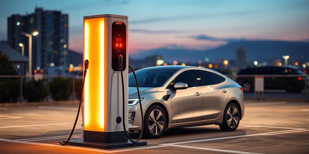 EV charging station in a parking lot.