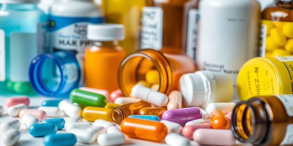 Pílulas e frascos de medicamentos para emagrecer em close-up.