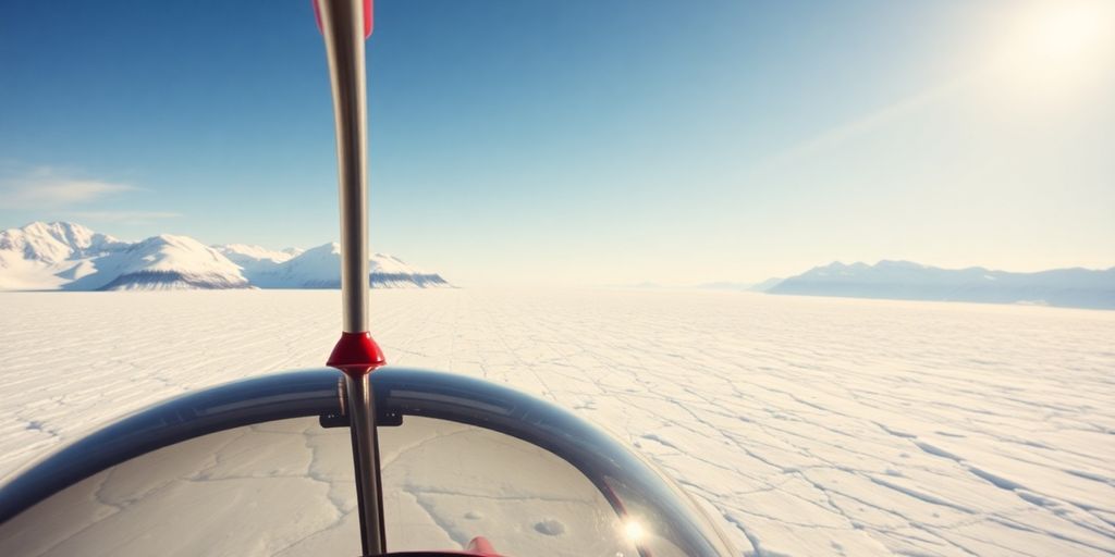 An MD 500E helicopter flying over a vast Alaskan glacier.