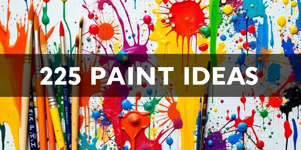 Colorful paint splashes and artistic tools in a collage.