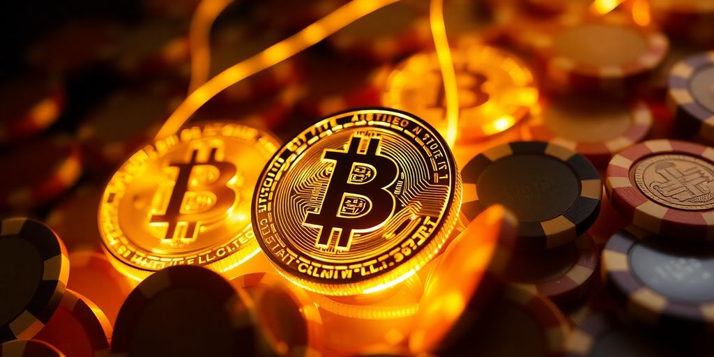 Cryptocurrency and casino chips merging.