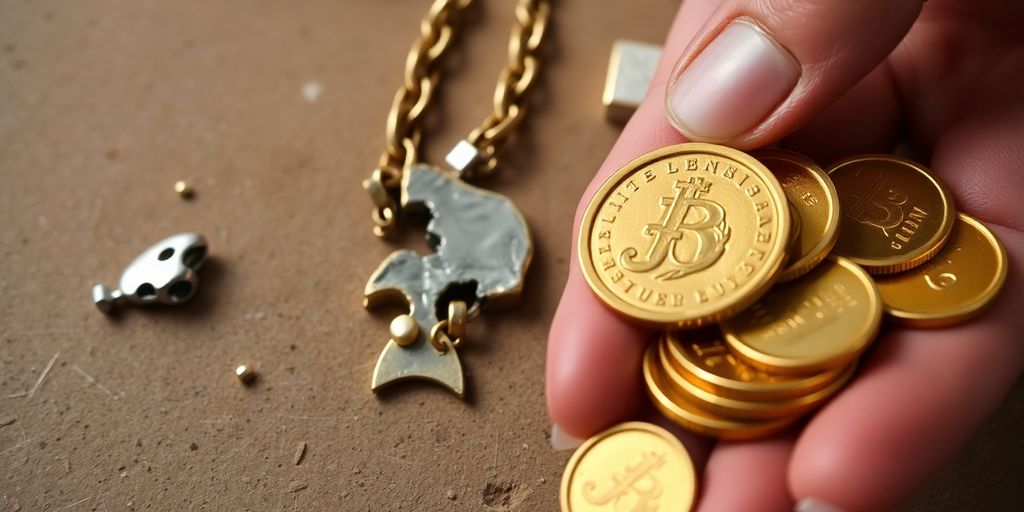 Bijou cassé avec pièces et billets de banque.