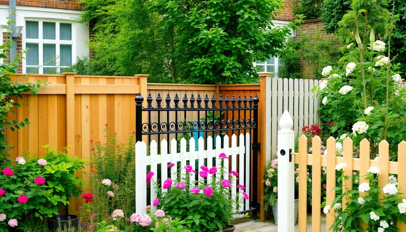A vibrant garden with various fencing styles in London.