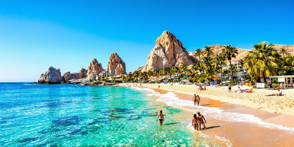 Beach and palm trees in Cabo San Lucas.