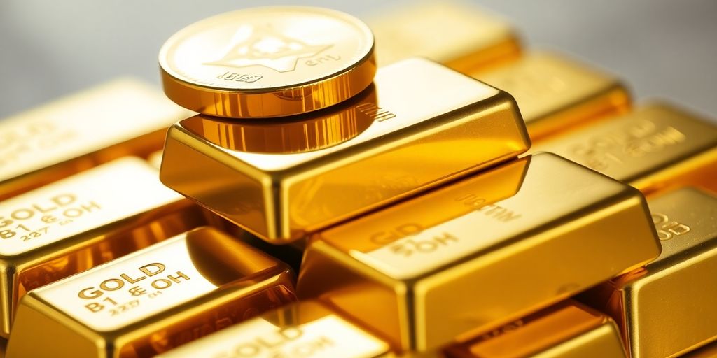 Lingots d'or empilés, pièce de monnaie dorée