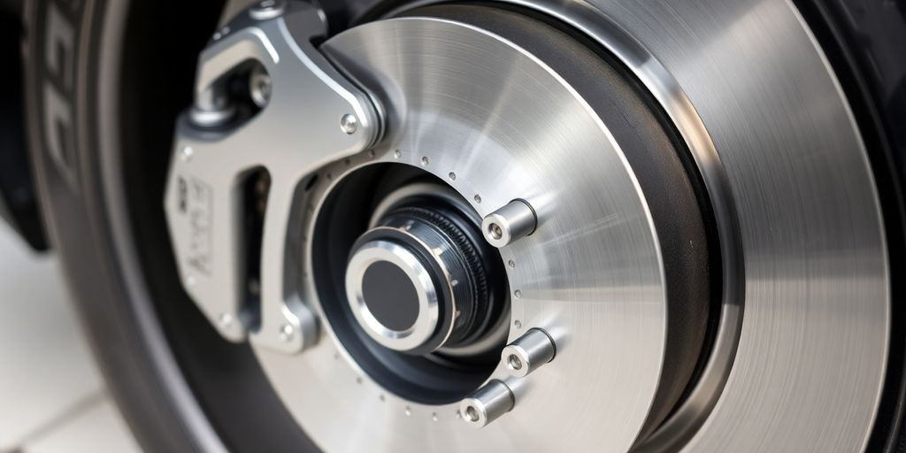 Skoda Superb brake pads and rotor close-up.