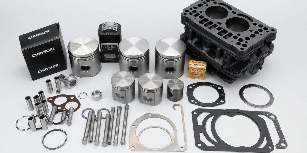 Chrysler engine parts laid out on a clean surface.