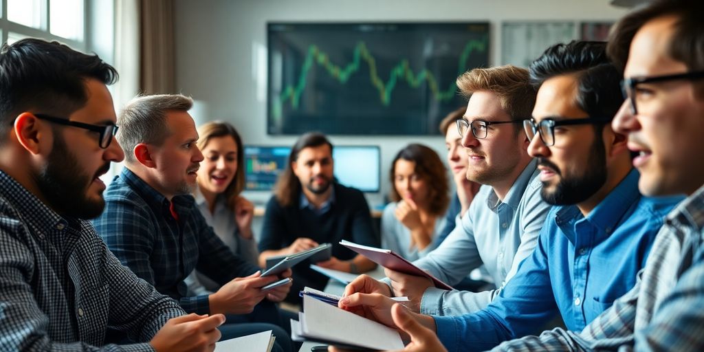 Group of traders engaged in an online webinar session.