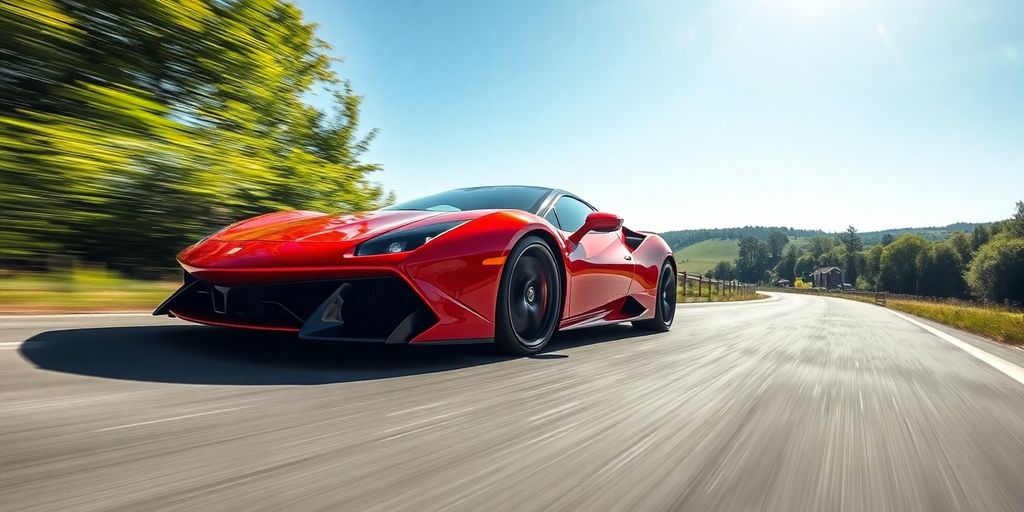 Voiture sportive puissante sur route alsacienne