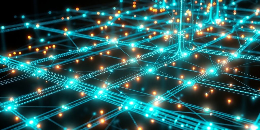 Interconnected digital pathways forming a foundational structure with glowing nodes.