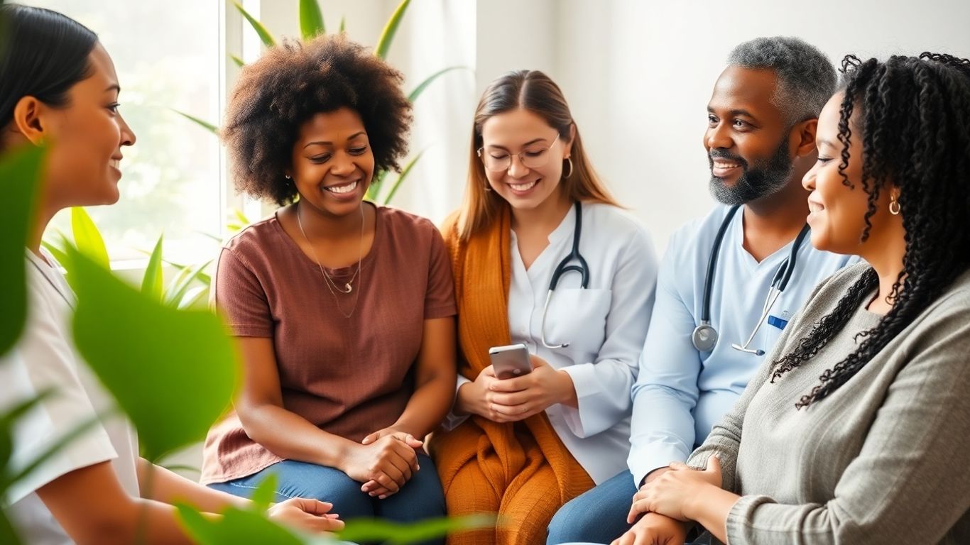 Patients and doctors together in a calming natural setting.