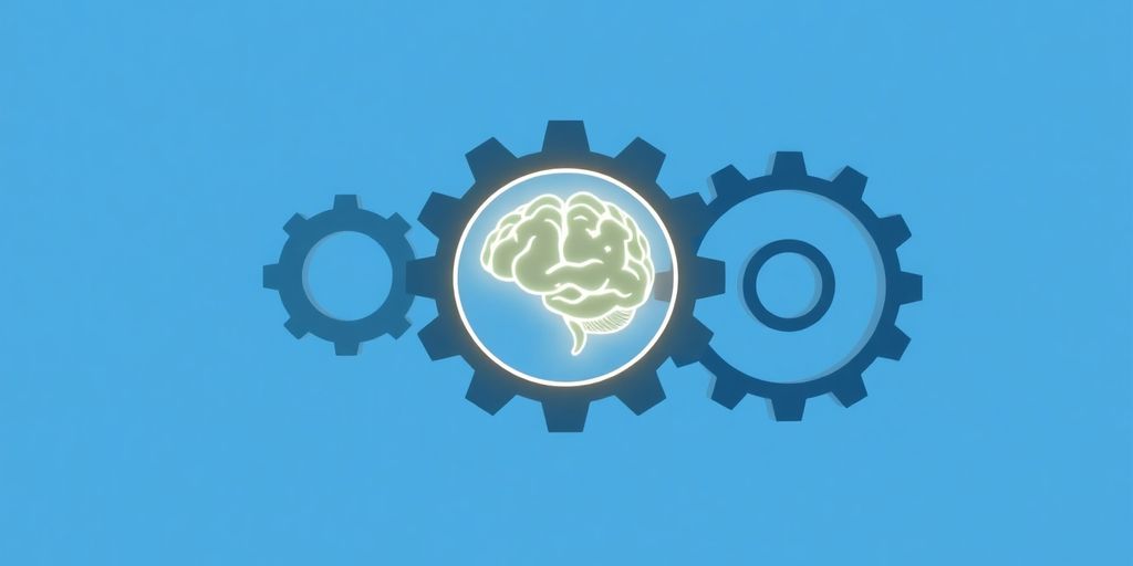 Minimalistic gears turning, glowing brain