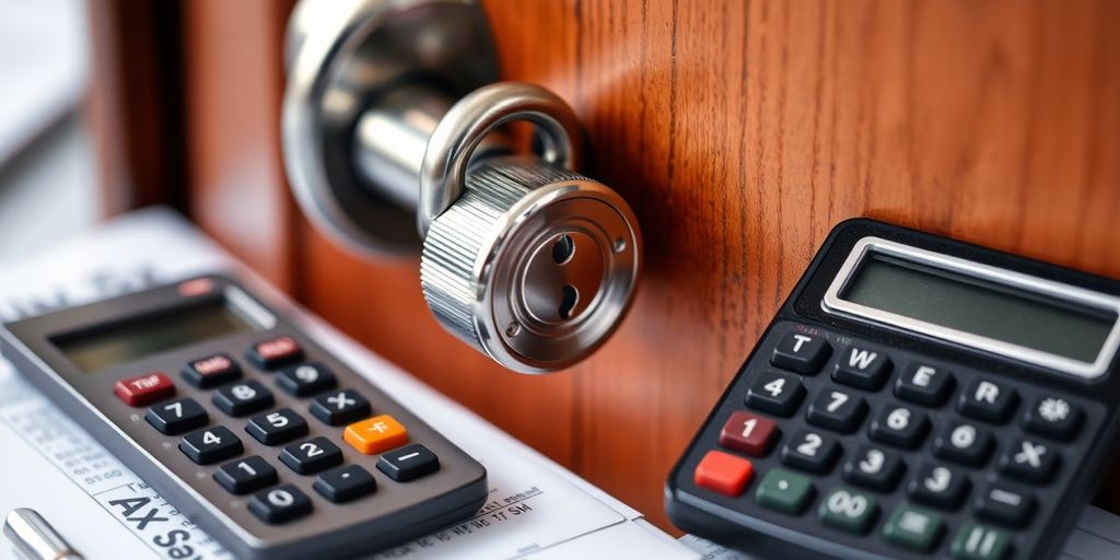 Secure lock with calculator and tax documents.