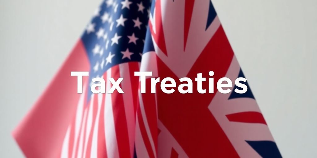US and UK flags intertwined, symbolising tax treaty relations.