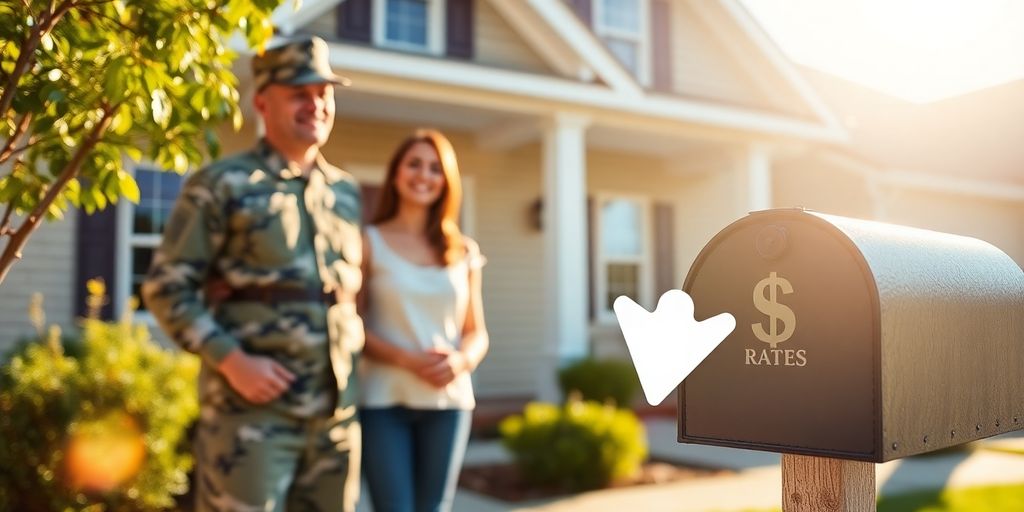 Military home, dollar signs, low interest.