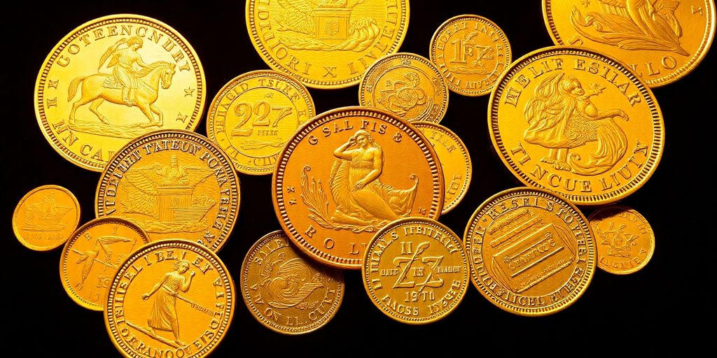 Pièces de Napoléon d'Or sur fond velours.