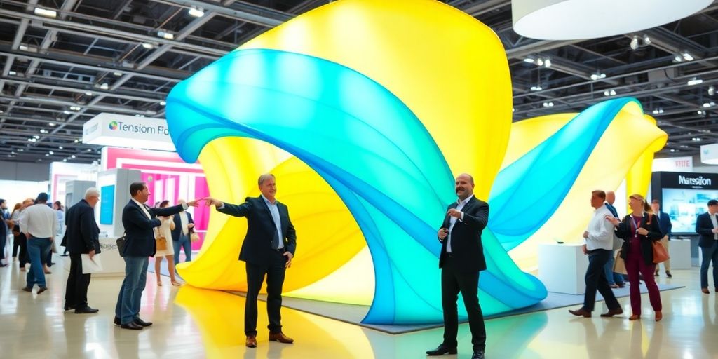 people interacting with display at trade show