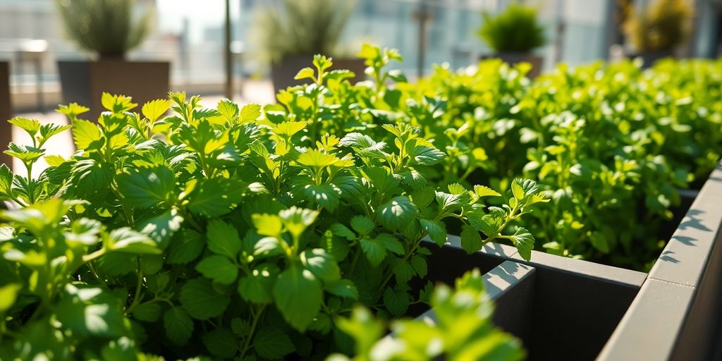 Huerto vertical con hierbas aromáticas en terraza
