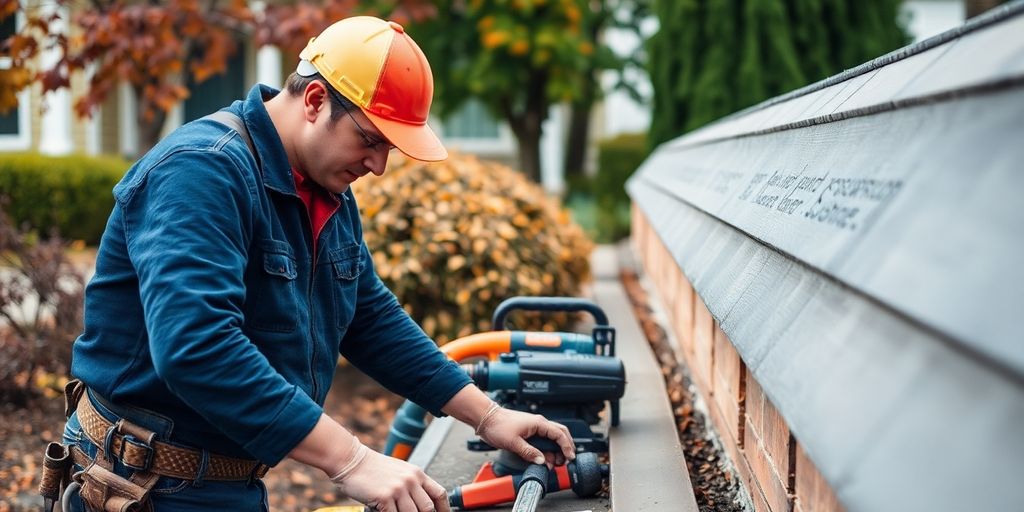 Contractor working on a house during seasonal change.