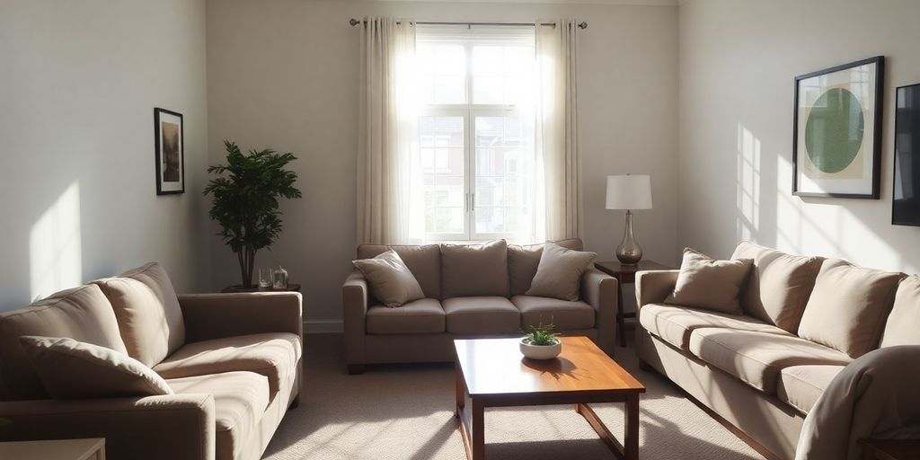 غرفة معيشة نظيفة مع أثاث مرتب وجذاب