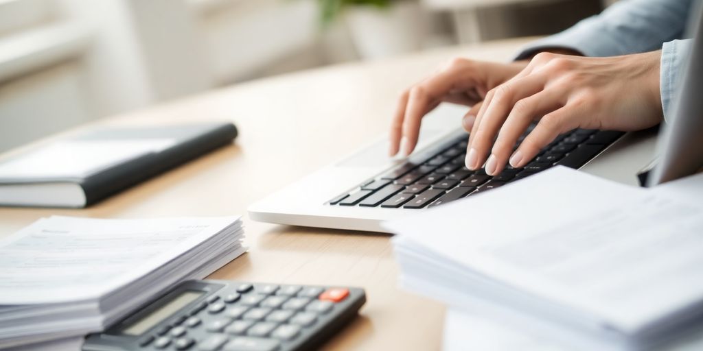 A professional accountant working at her desk.