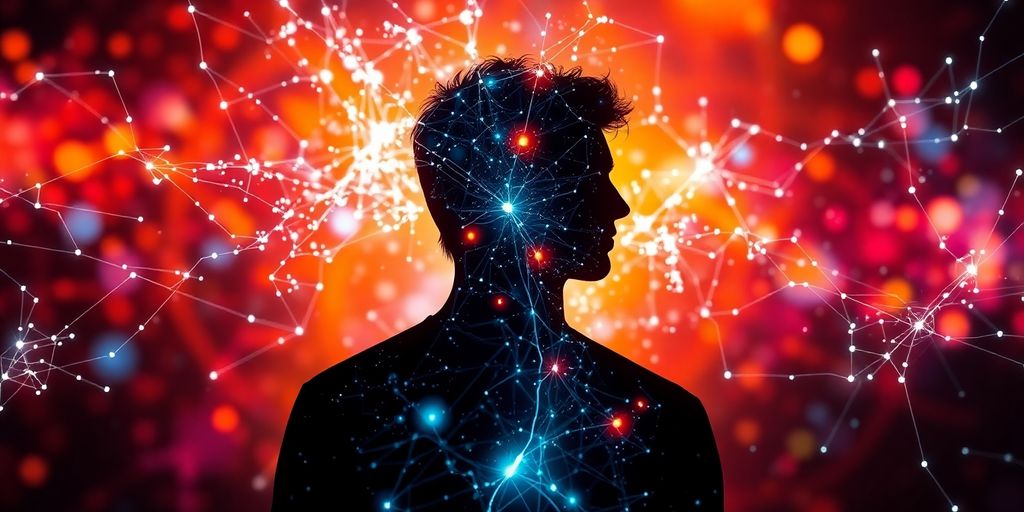 Person interacting with glowing digital brain, unlocking potential.