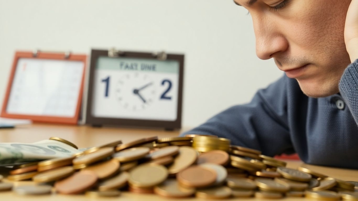 Person considering money with a calendar background.