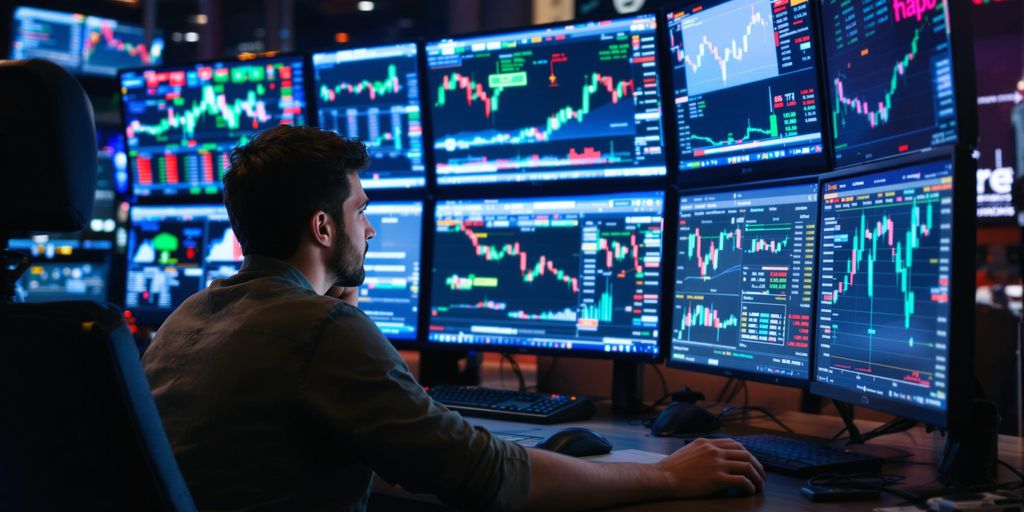 Beginner trader engaged in options scalping at computer.