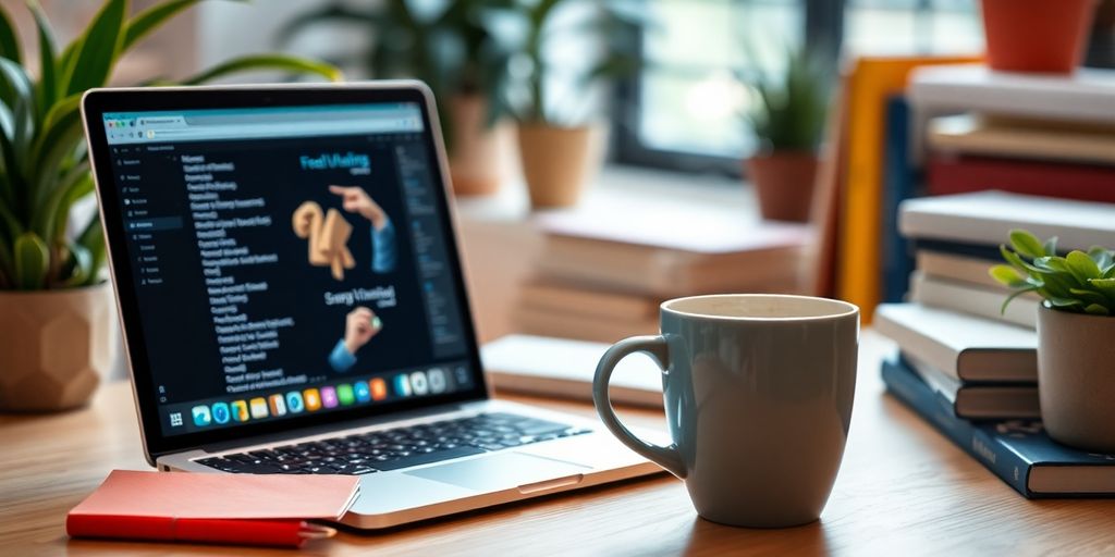 Ambiente de trabalho de um freelancer com laptop.