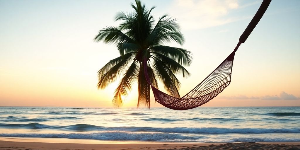 Beach hammock symbolizing relaxation and passive income opportunities.