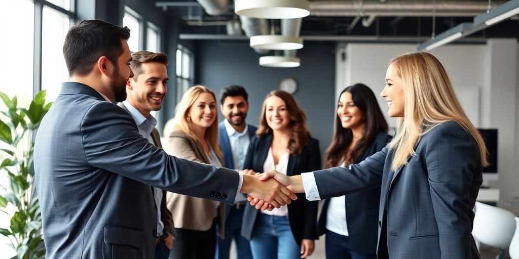 Business professionals shaking hands.