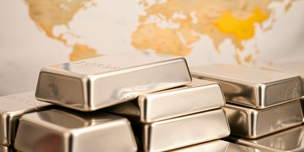 Lingots d'argent et cartes du monde