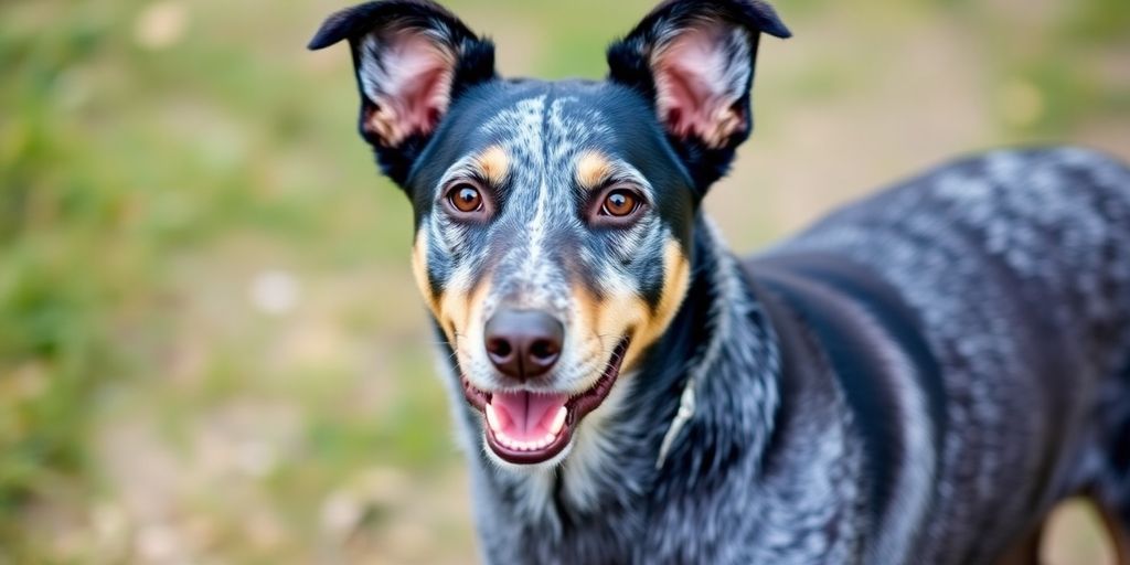 Blue Heeler dog with short, dense coat.