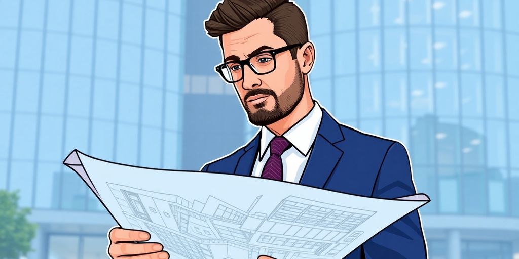 Broker reviewing commercial building plans.