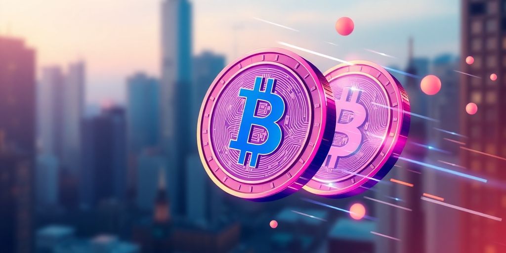 Illustrative image of digital currency coins in motion.