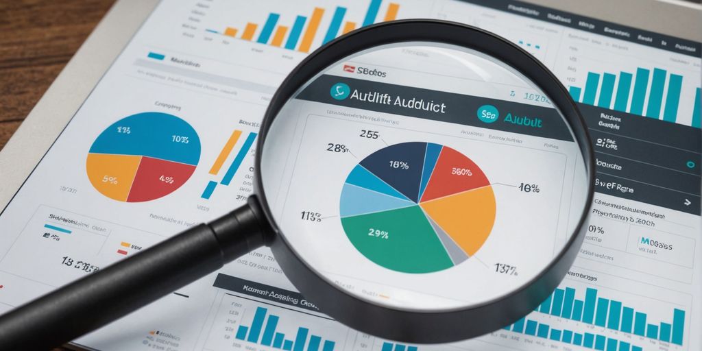 Magnifying glass on website analytics dashboard