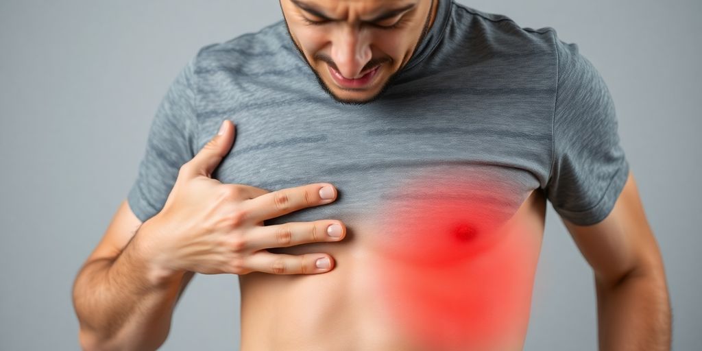 Person stretching sore abdominal muscles.